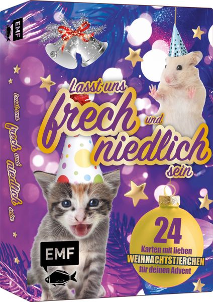 Adventskalender-Kartenset: Lasst uns frech und niedlich sein - 24 liebe Weihnachtstierchen für dich