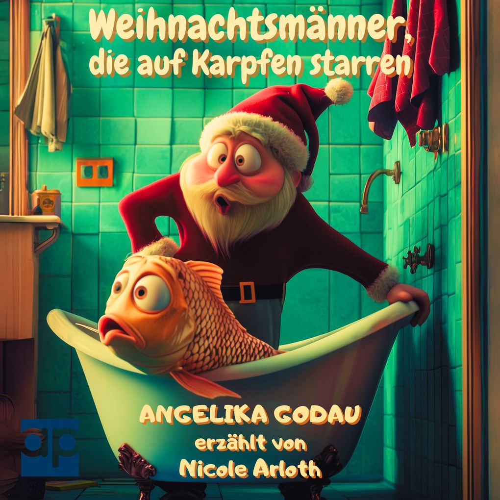 Weihnachtsmänner die auf Karpfen starren