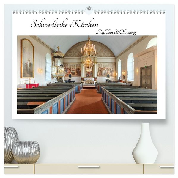 Schwedische Kirchen auf dem St.Olavsweg (hochwertiger Premium Wandkalender 2026 DIN A2 quer) Kunstdruck in Hochglanz