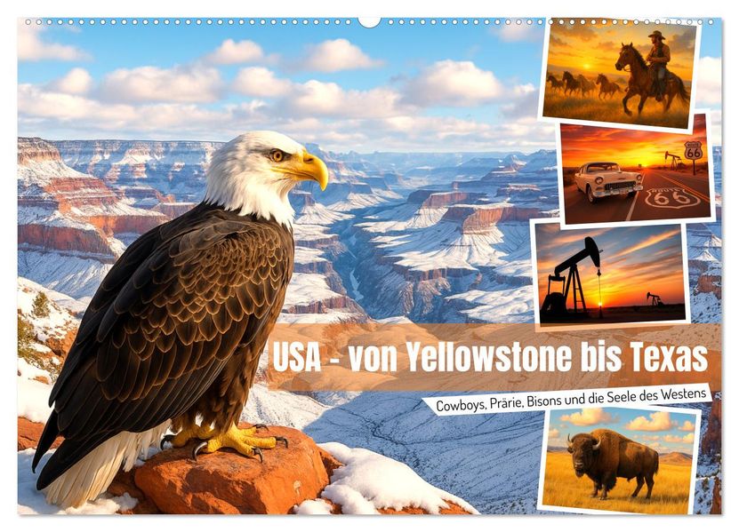 USA - von Yellowstone bis Texas - Cowboys Prärie und Bisons (Wandkalender 2026 DIN A2 quer) CALVENDO Monatskalender