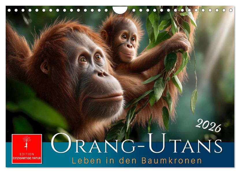 Orang Utans - Leben in den Baumkronen (Wandkalender 2026 DIN A4 quer) CALVENDO Monatskalender