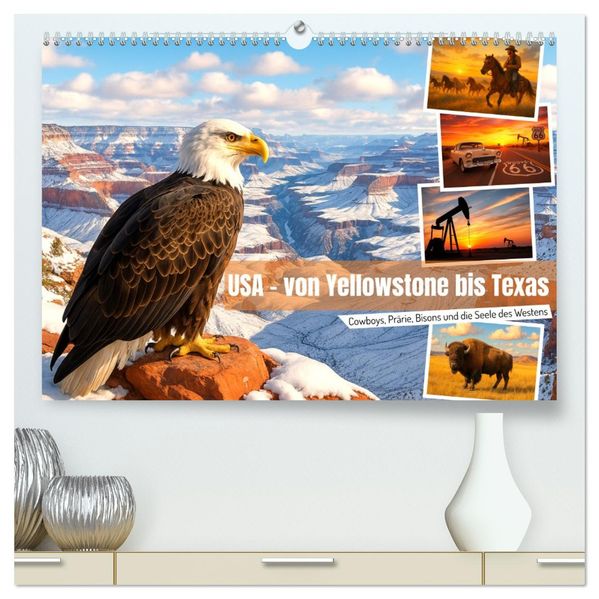 USA - von Yellowstone bis Texas - Cowboys Prärie und Bisons (hochwertiger Premium Wandkalender 2026 DIN A2 quer) Kunstdruck in Hochglanz