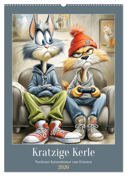 Kratzige Kerle. Trockener Katzenhumor vom Feinsten (Wandkalender 2026 DIN A2 hoch) CALVENDO Monatskalender