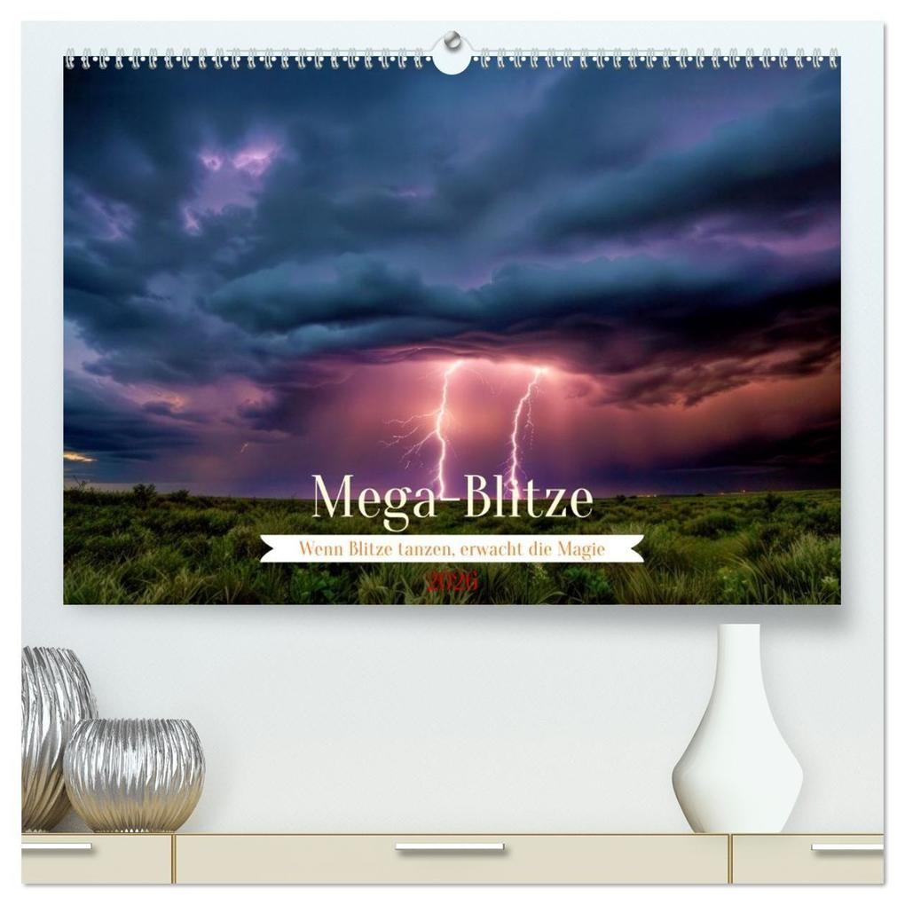 Mega-Blitze (hochwertiger Premium Wandkalender 2026 DIN A2 quer) Kunstdruck in Hochglanz