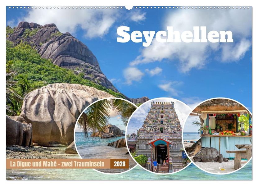 Seychellen: La Digue und Mahé - zwei Trauminseln (Wandkalender 2026 DIN A2 quer) CALVENDO Monatskalender