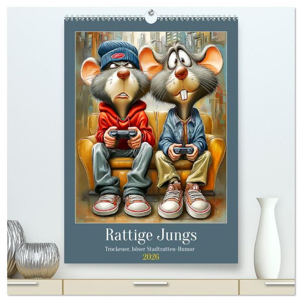 Rattige Jungs. Trockener böser Stadtratten-Humor (hochwertiger Premium Wandkalender 2026 DIN A2 hoch) Kunstdruck in Hochglanz