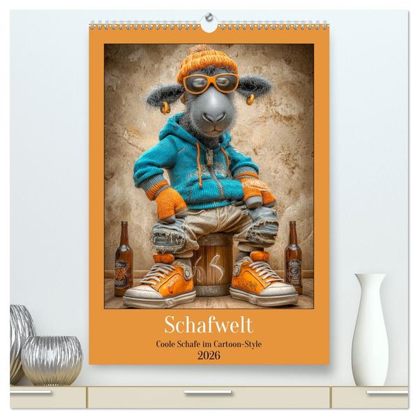 Schafwelt. Coole Schafe im Cartoon-Style (hochwertiger Premium Wandkalender 2026 DIN A2 hoch) Kunstdruck in Hochglanz