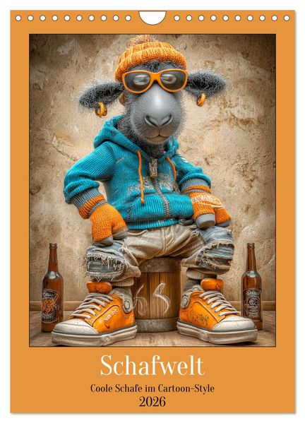 Schafwelt. Coole Schafe im Cartoon-Style (Wandkalender 2026 DIN A4 hoch) CALVENDO Monatskalender