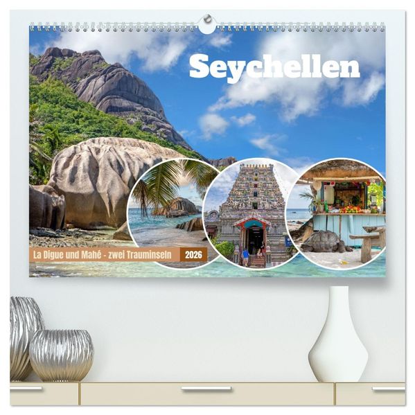 Seychellen: La Digue und Mahé - zwei Trauminseln (hochwertiger Premium Wandkalender 2026 DIN A2 quer) Kunstdruck in Hochglanz