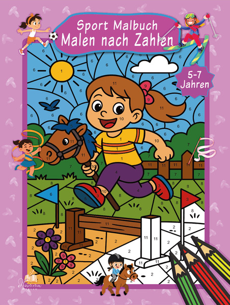 Malen nach Zahlen Sport Malbuch für Mädchen ab 5-7 Jahren mit 50 Ausmalbildern