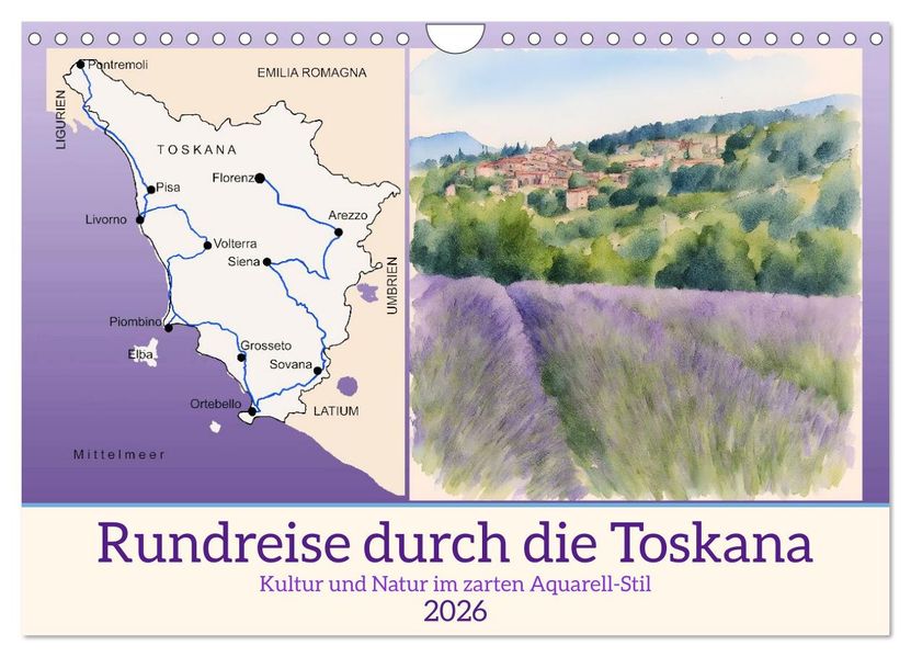 Rundreise durch die Toskana (Wandkalender 2026 DIN A4 quer) CALVENDO Monatskalender - Claudia Kleemann/ Calvendo