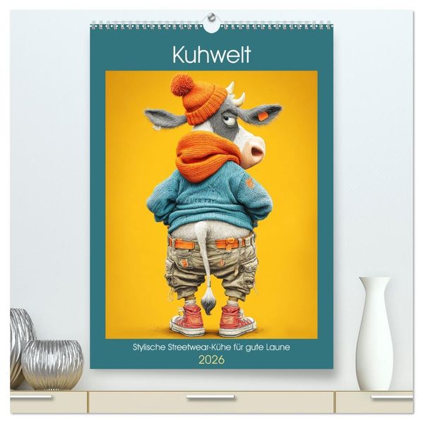 Kuhwelt. Stylische Streetwear-Kühe für gute Laune (hochwertiger Premium Wandkalender 2026 DIN A2 hoch) Kunstdruck in Hochglanz