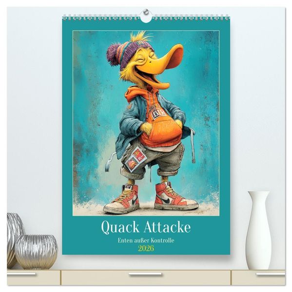 Quack Attacke. Enten außer Kontrolle (hochwertiger Premium Wandkalender 2026 DIN A2 hoch) Kunstdruck in Hochglanz