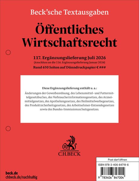 Öffentliches Wirtschaftsrecht 117. Ergänzungslieferung