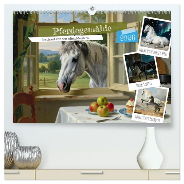Pferdegemälde inspiriert von den Alten Meistern (hochwertiger Premium Wandkalender 2026 DIN A2 quer) Kunstdruck in Hochglanz