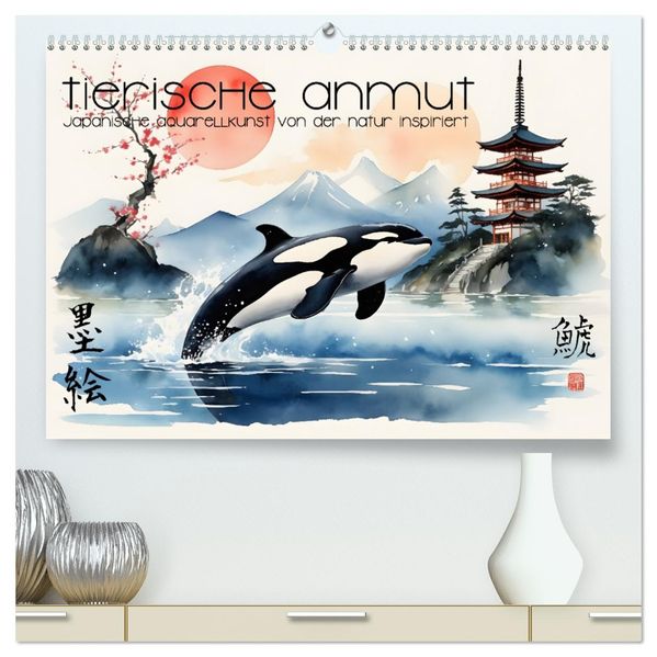 Tierische Anmut - japanische Aquarellkunst von der Natur inspiriert (hochwertiger Premium Wandkalender 2026 DIN A2 quer) Kunstdruck in Hochglanz