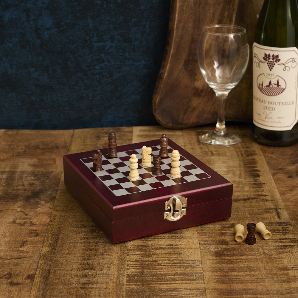 4-teilige Weinkiste mit Schachbrett