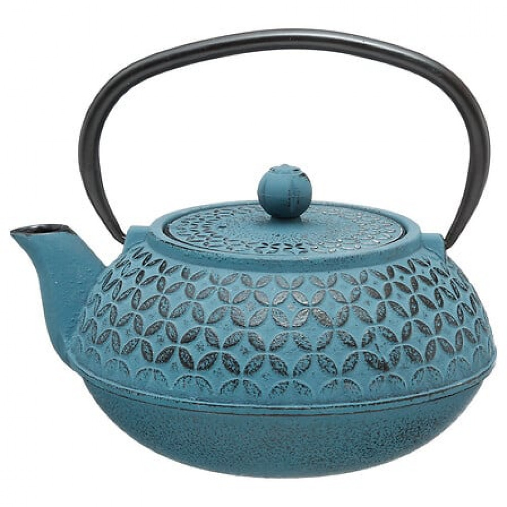 Blumenblaue Gusseisen-Teekanne 1l blau