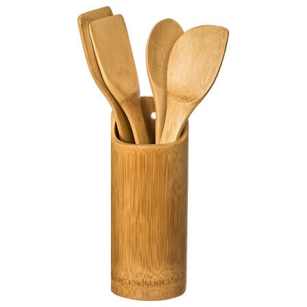 Utensil x4 + Bambus Topf farblos