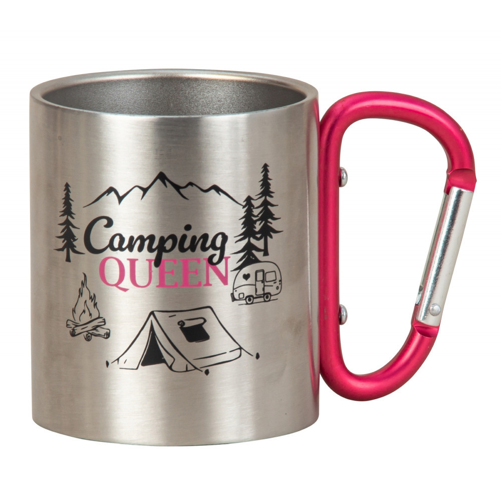 Metallbecher mit pinkem Karabinerhenkel 'Camping Q