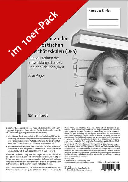 Testbogen zu den Diagnostischen Einschätzskalen (DES) zur Beurteilung des Entwicklungsstandes und der Schulfähigkeit