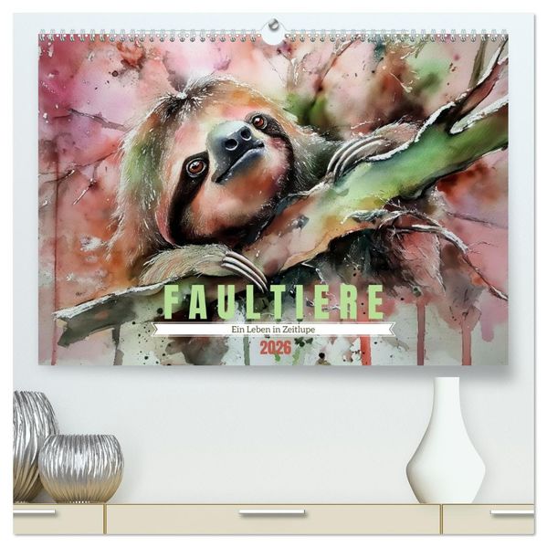 Faultiere ein Leben in Zeitlupe (hochwertiger Premium Wandkalender 2026 DIN A2 quer) Kunstdruck in Hochglanz