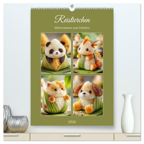 Reistierchen. Klebereiskunst zum Verlieben (hochwertiger Premium Wandkalender 2026 DIN A2 hoch) Kunstdruck in Hochglanz