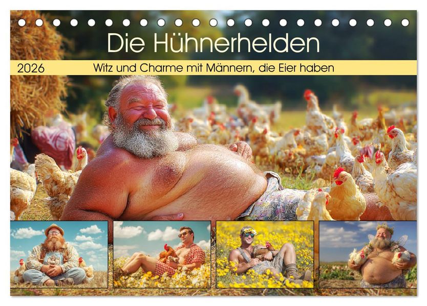 Die Hühnerhelden. Witz und Charme mit Männern die Eier haben (Tischkalender 2026 DIN A5 quer) CALVENDO Monatskalender