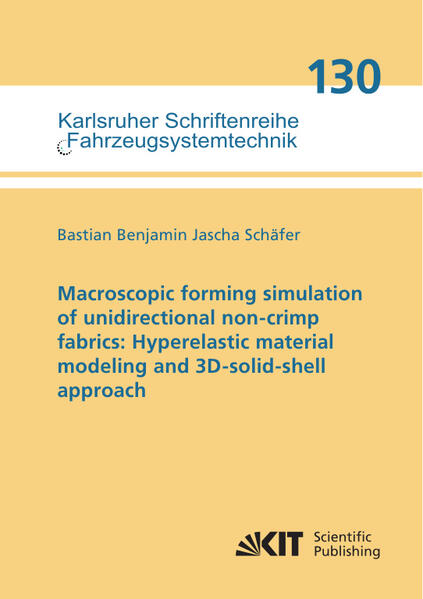 Macroscopic forming simulation of unidirectional non-crimp fabrics: Hyperelastic material modeling and 3D-solid-shell approach