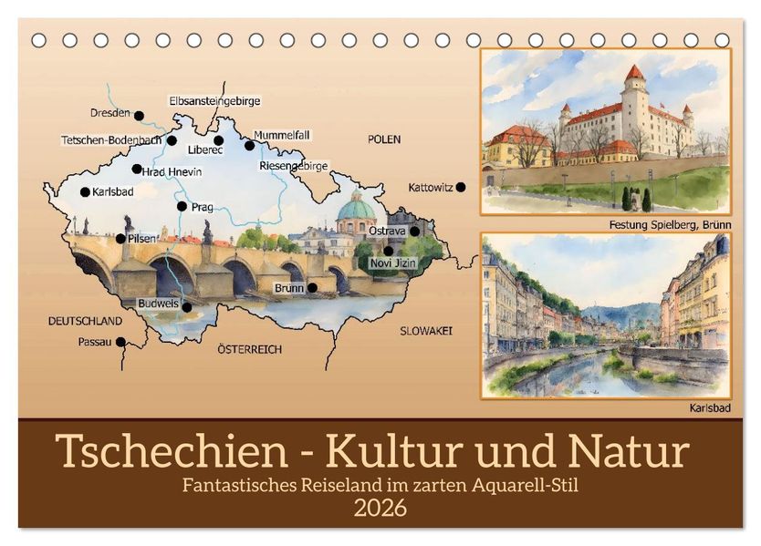 Tschechien - Kultur und Natur (Tischkalender 2026 DIN A5 quer) CALVENDO Monatskalender