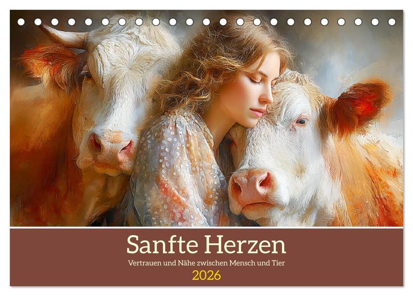 Sanfte Herzen. Vertrauen und Nähe zwischen Mensch und Tier (Tischkalender 2026 DIN A5 quer) CALVENDO Monatskalender