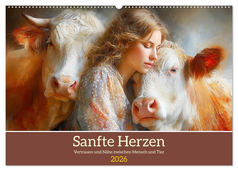 Sanfte Herzen. Vertrauen und Nähe zwischen Mensch und Tier (Wandkalender 2026 DIN A2 quer) CALVENDO Monatskalender