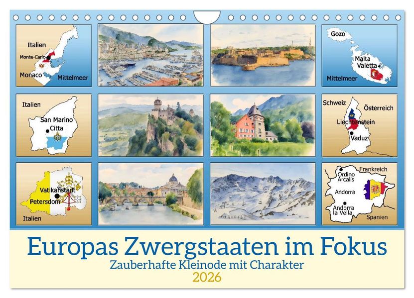 Europas Zwergstaaten im Fokus (Wandkalender 2026 DIN A4 quer) CALVENDO Monatskalender