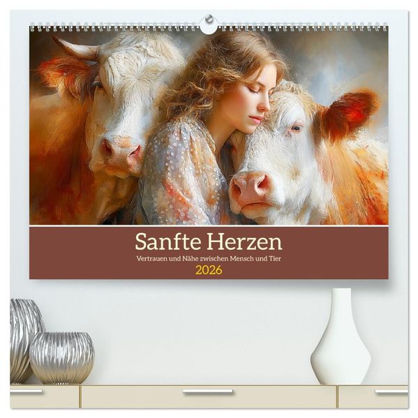 Sanfte Herzen. Vertrauen und Nähe zwischen Mensch und Tier (hochwertiger Premium Wandkalender 2026 DIN A2 quer) Kunstdruck in Hochglanz