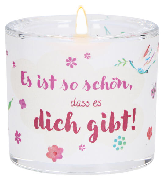 LichtMoment 'Es ist so schön ...' Glas-Windlicht mit bunten Blumen
