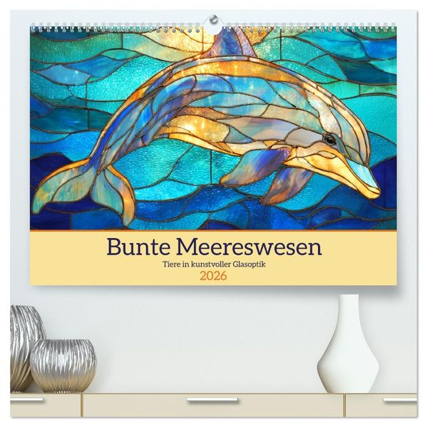 Bunte Meereswesen. Tiere in kunstvoller Glasoptik (hochwertiger Premium Wandkalender 2026 DIN A2 quer) Kunstdruck in Hochglanz