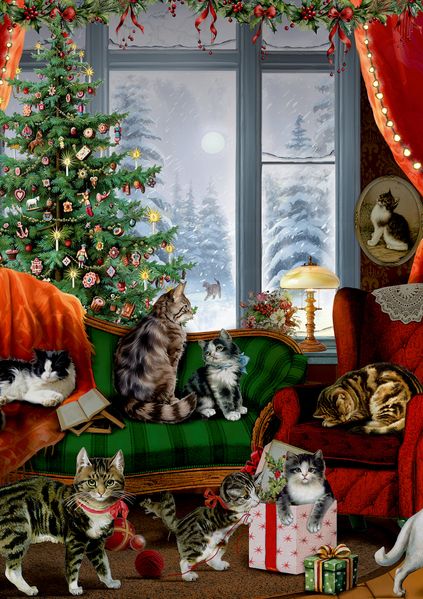 A4-Wand-Adventskalender - Katzen am Fenster