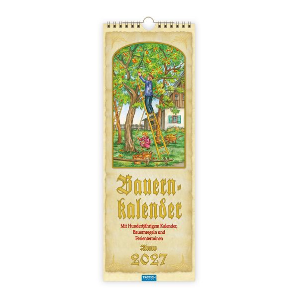 TRÖTSCH - Maxi-Streifenkalender Bauernkalender 2027 mit Hundertjährigem Kalender Bauernregeln und Ferienterminen