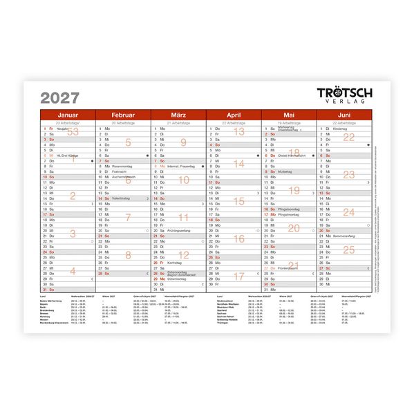 TRÖTSCH - Wandtafelplaner A5 2027