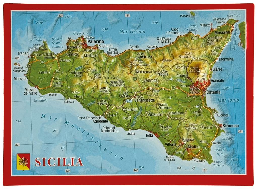 Reliefpostkarte Sizilien