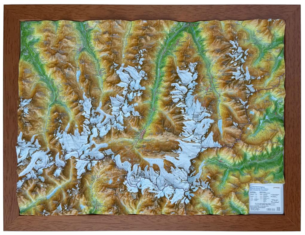 Relief Matterhornregion klein 1:150.000 mit Holzrahmen