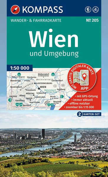 KOMPASS Wanderkarten-Set 205 Wien und Umgebung (2 Karten) 1:50.000
