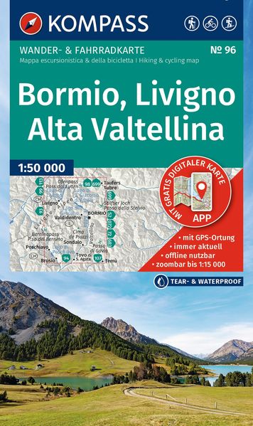 KOMPASS Wanderkarte 96 Bormio Livigno Alta Valtellina 1:50.000