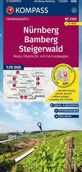 KOMPASS Fahrradkarte 3328 Nürnberg Bamberg Steigerwald 1:70.000