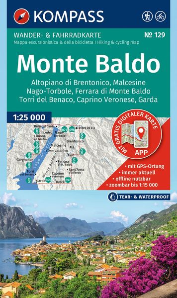 KOMPASS Wanderkarte 129 Monte Baldo Malcesine Nago-Torbole Garda 1:25.000