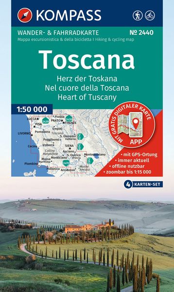 KOMPASS Wanderkarten-Set 2440 Toscana Herz der Toskana Nel cuore della Toscana Heart of Tuscany (4 Karten) 1:50.000