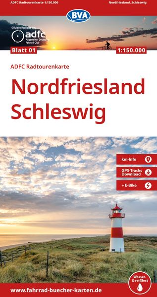 BVA ADFC Radtourenkarte Nordfriesland Schleswig 1:150.000