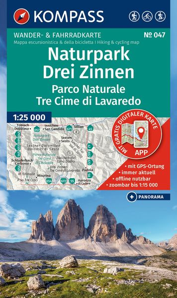 KOMPASS Wanderkarte 047 Naturpark Drei Zinnen Parco Naturale Tre Cime di Lavaredo 1:25.000