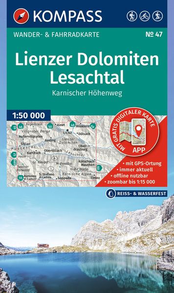 KOMPASS Wanderkarte 47 Lienzer Dolomiten Lesachtal Karnischer Höhenweg 1:50.000