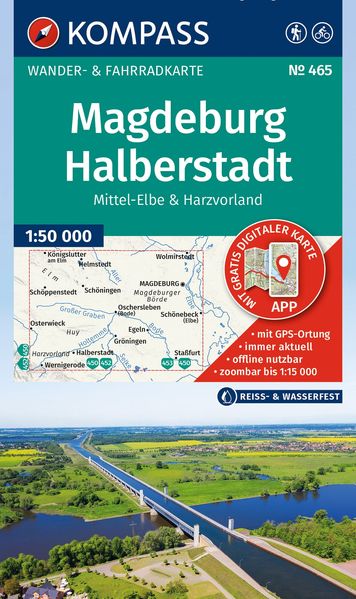 KOMPASS Wanderkarte 465 Magdeburg Halberstadt Mittel-Elbe & Harzvorland 1:50.000